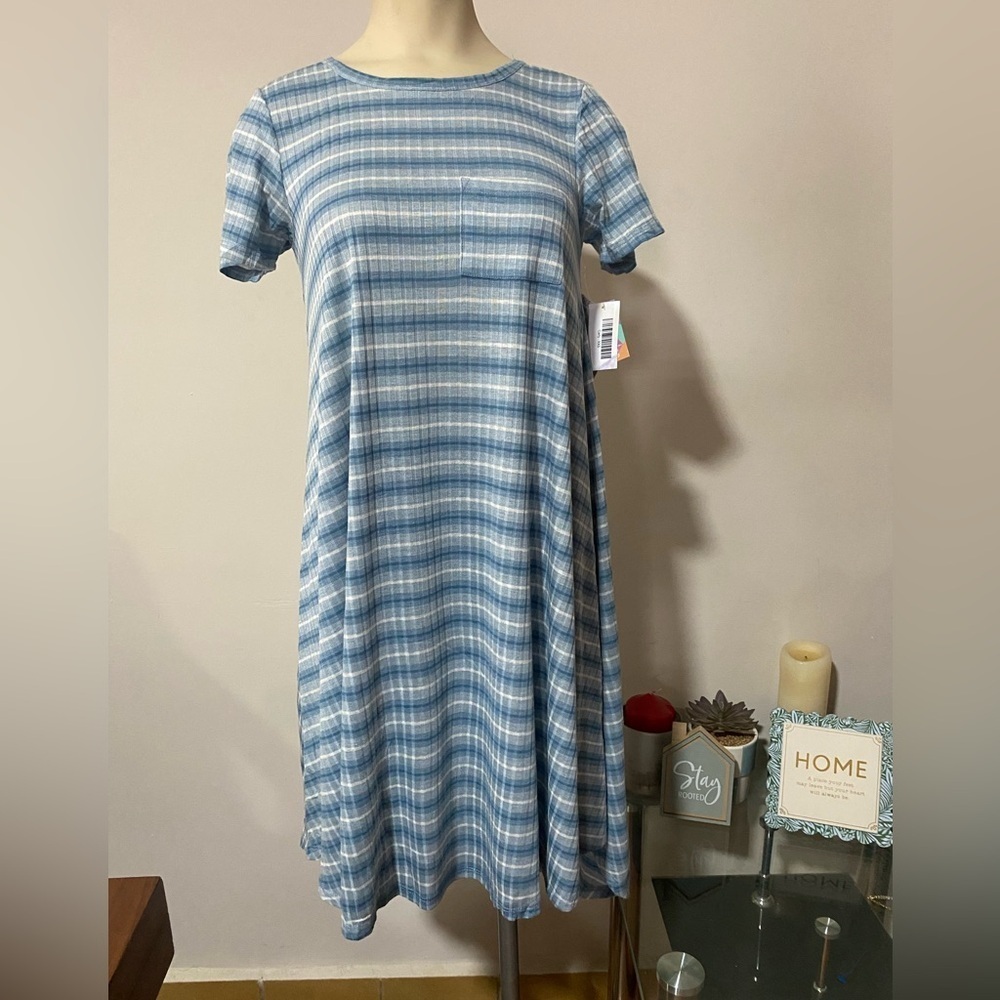 LuLaRoe Blue and White A-Line Midi Dress